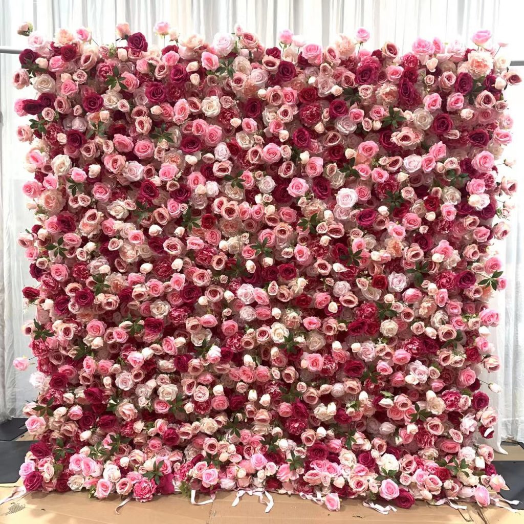 W034 8*8 ft 5D pink wild flower wall fabric panel for wedding event party decor