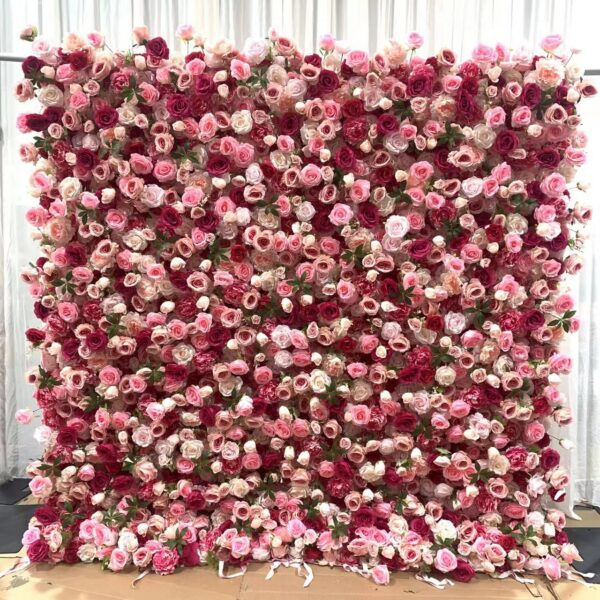 W034 8*8 ft 5D pink wild  flower wall fabric panel for wedding event party decor