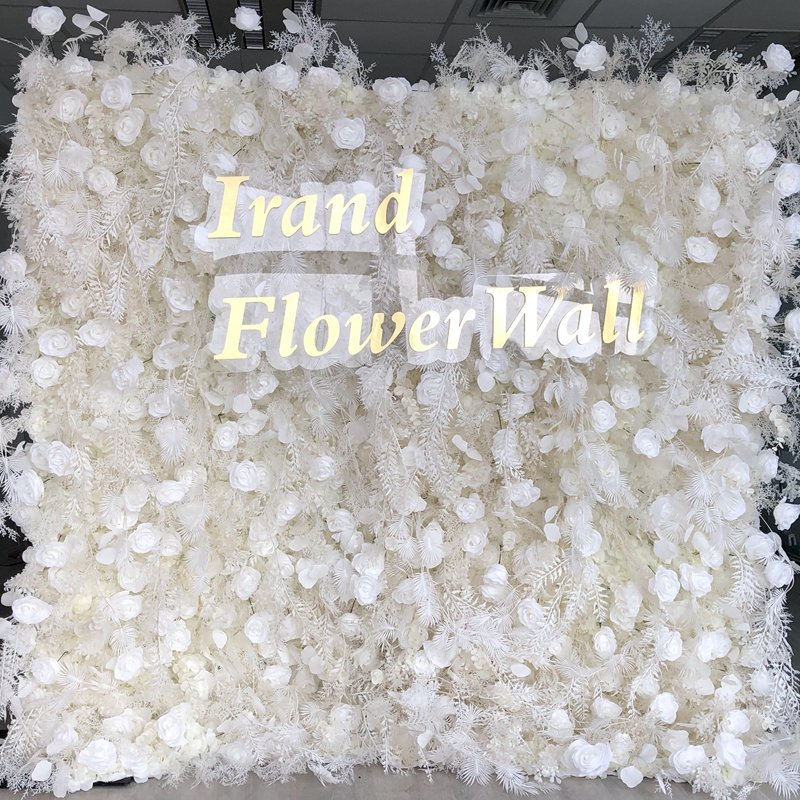 White Artificial Flower Wall Rolling Up Flower Wall