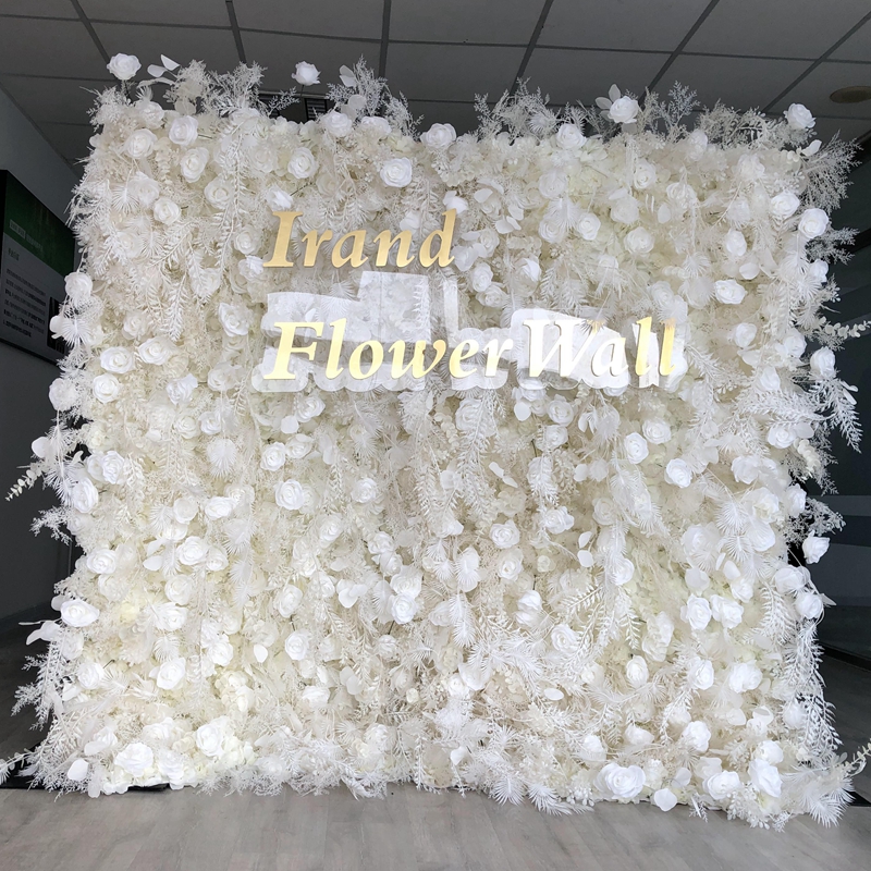 White Artificial Flower Wall Rolling Up Flower Wall