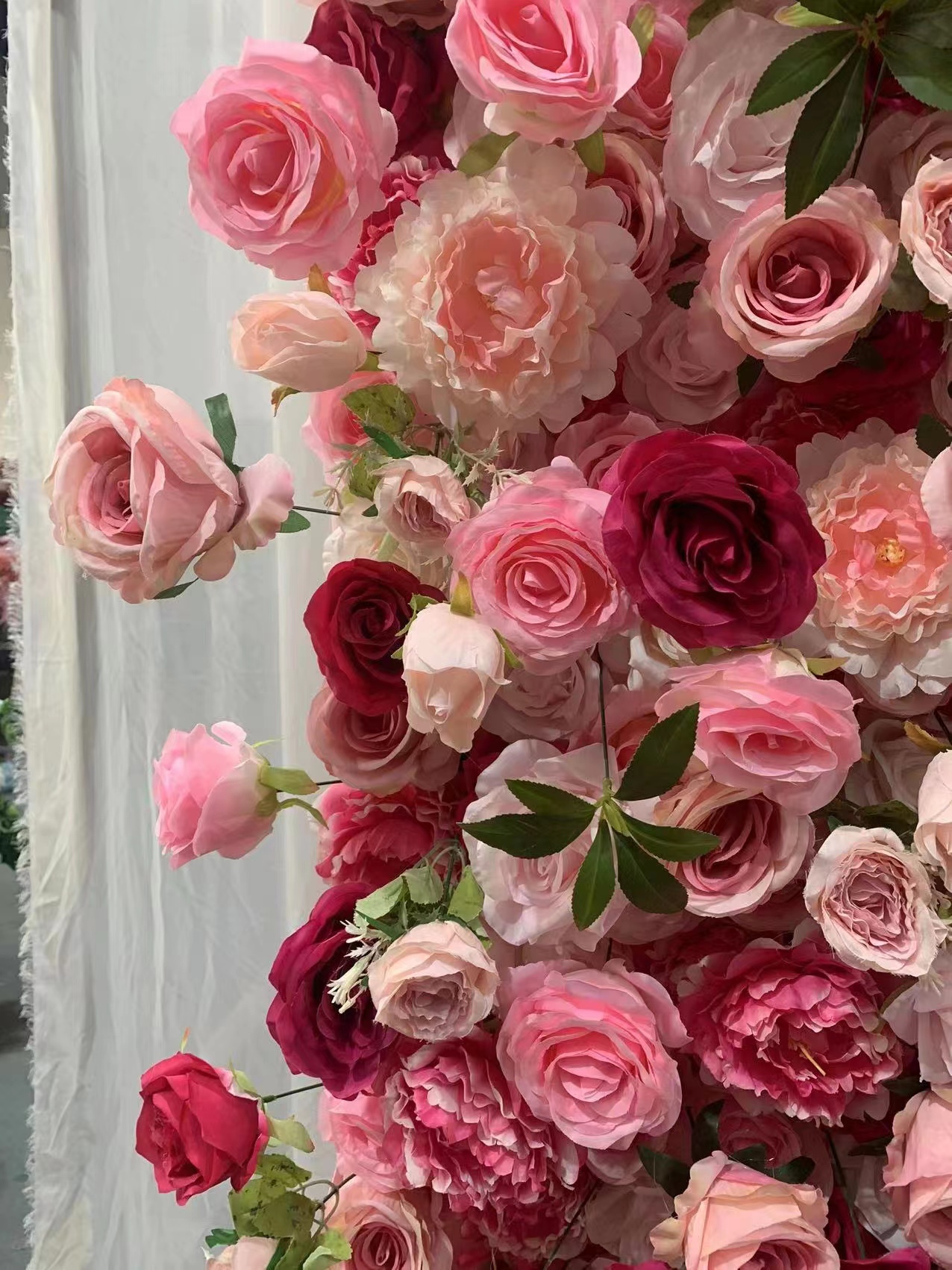 W034 8*8 ft 5D pink wild  flower wall fabric panel for wedding event party decor