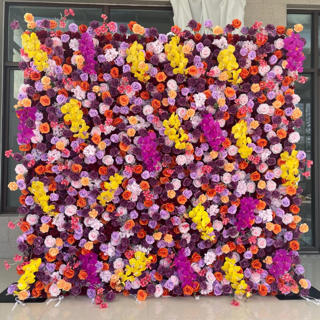 W036 8*8 ft 5D pink colorful flower wall fabric panel for wedding event party decor