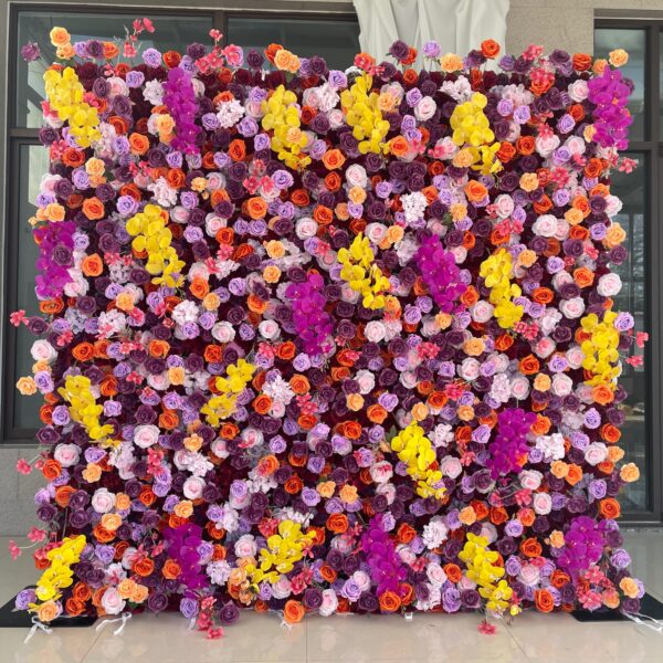 W036 8*8 ft 5D pink colorful flower wall fabric panel for wedding event party decor