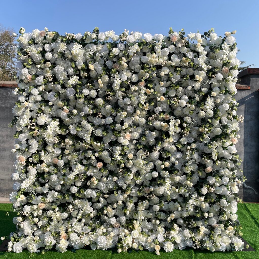 W008 5D 8*8ft full white greenery flower wall  roll up floral backdrop