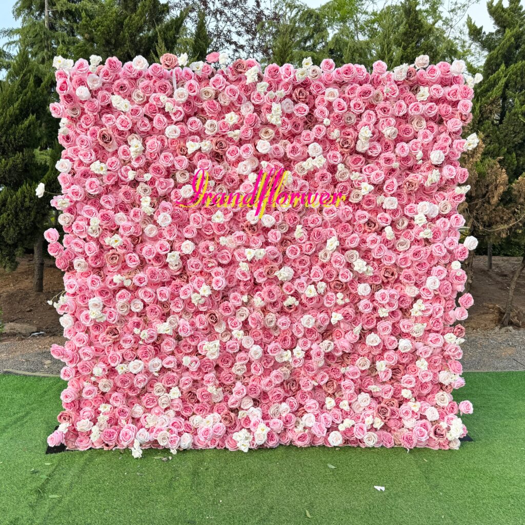 W012 5D pink rose wall  roll up floral backdrop 8*8ft for wedding