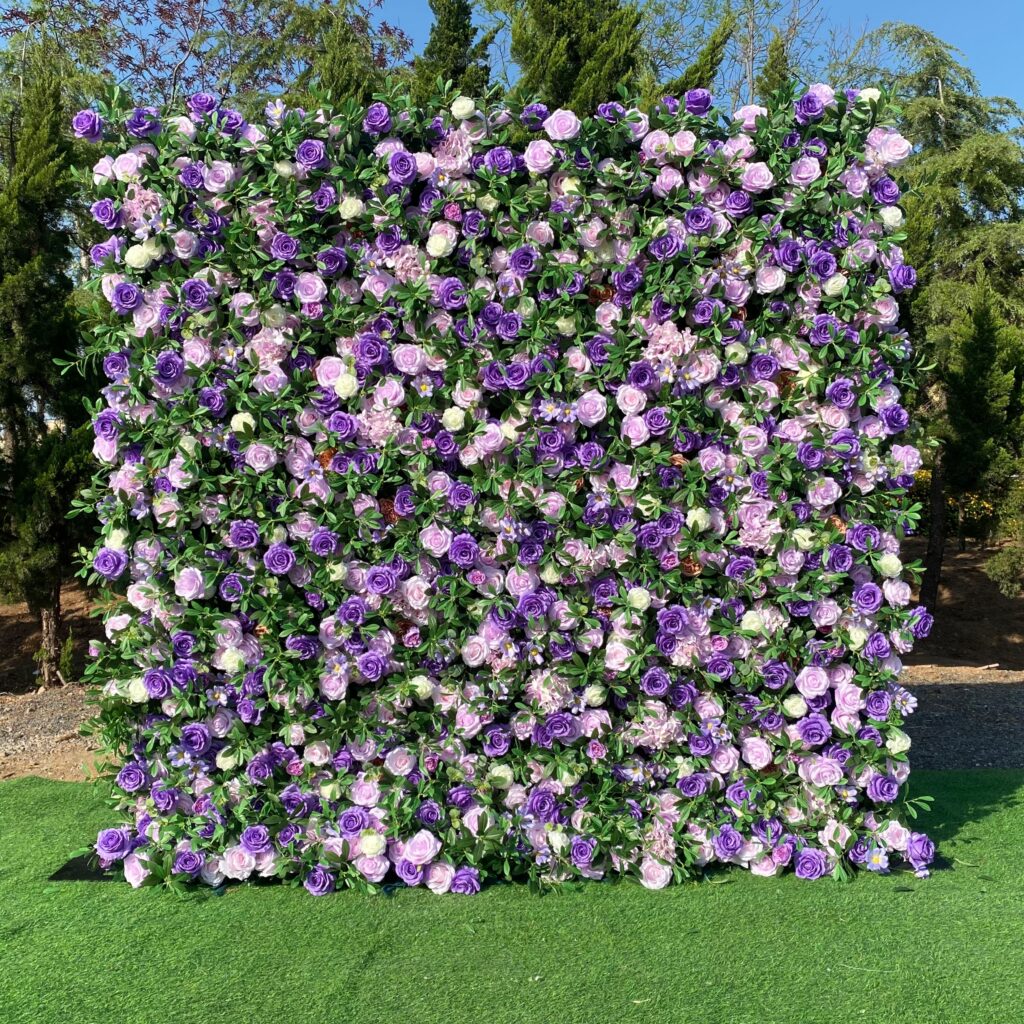 W017 purple and green flower wall for wedding event party decor 8*8ft
