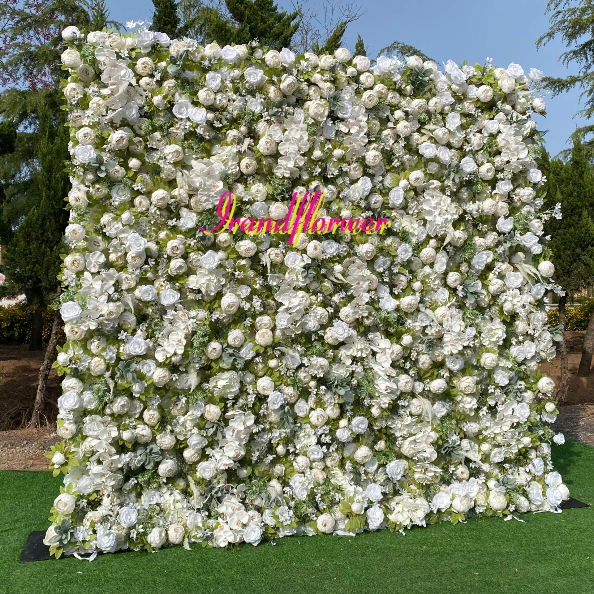 W022 green and white full 5d flower wall for wedding event party decor 8*8ft