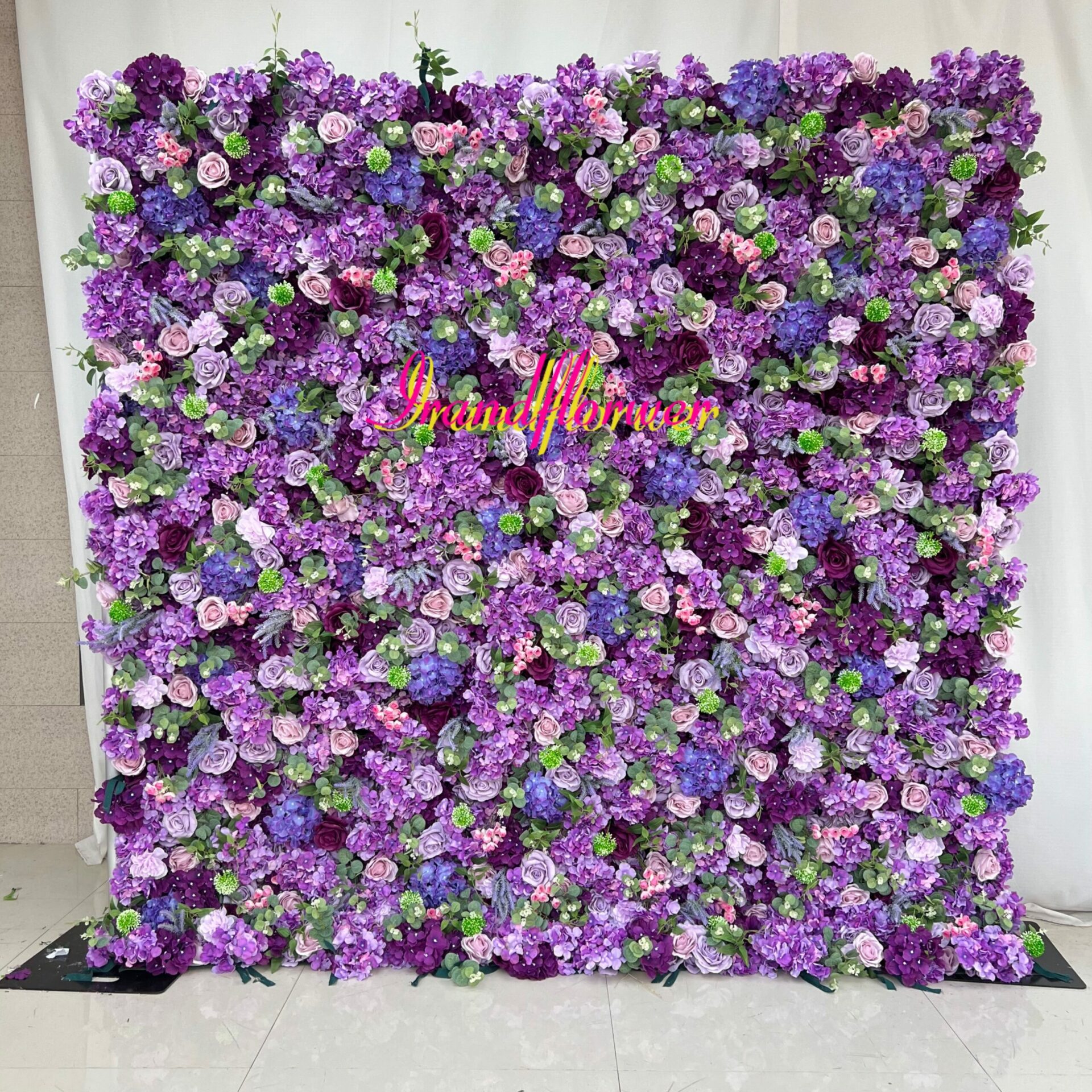 W007 5D 8*8ft purple flower wall roll up floral backdrop