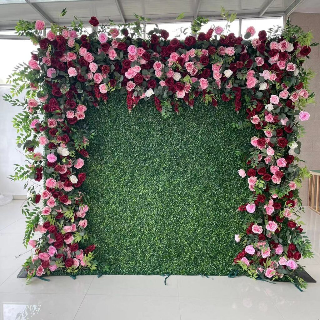 W026 greenery and pink flower full wall for wedding event party decor 8*8ft
