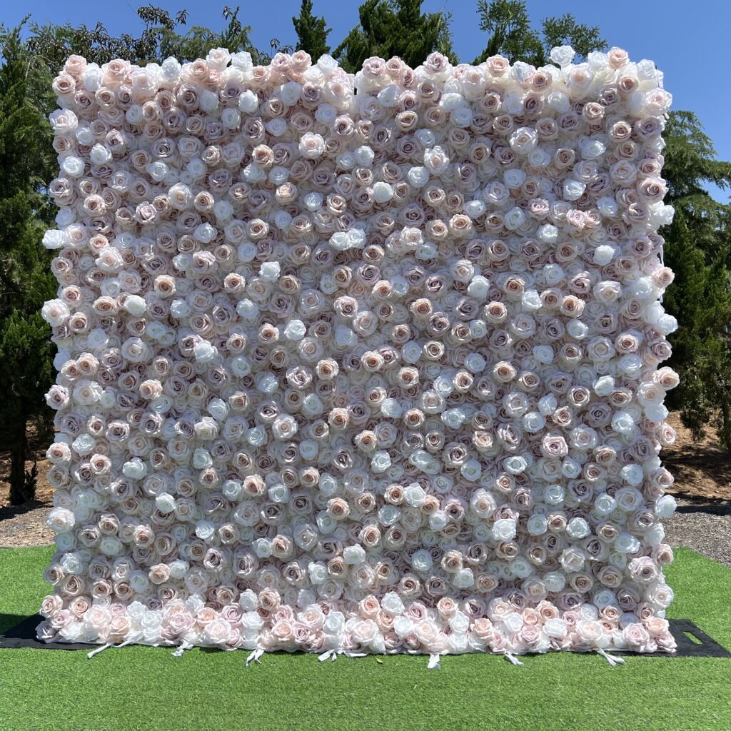 W004 5D pink rose flower wall backdrop roll up 8*8 ft backdrop