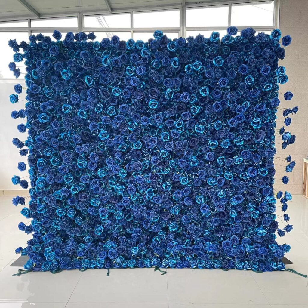 W025 blue rose flower full 5d wall for wedding event party decor 8*8ft
