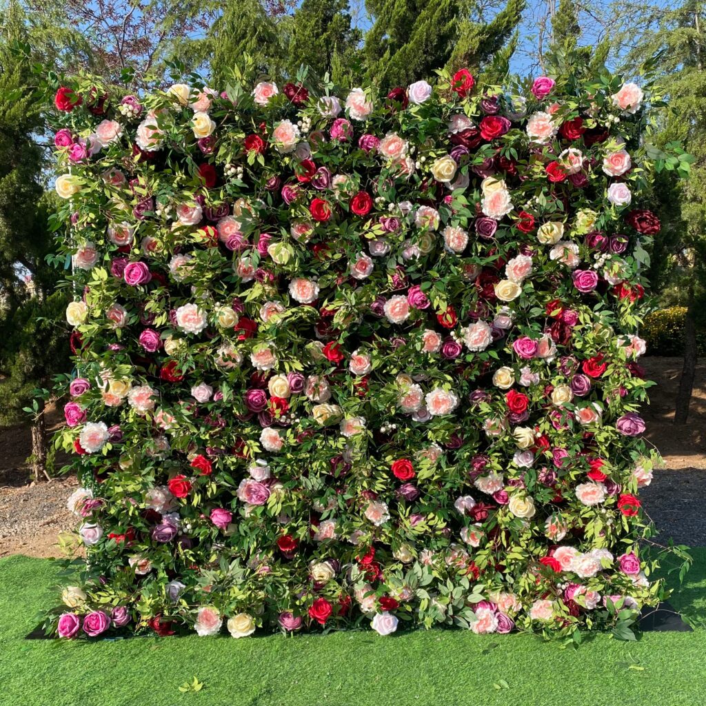 W010 8*8ft red 5D pink grass wall roll up floral backdrop