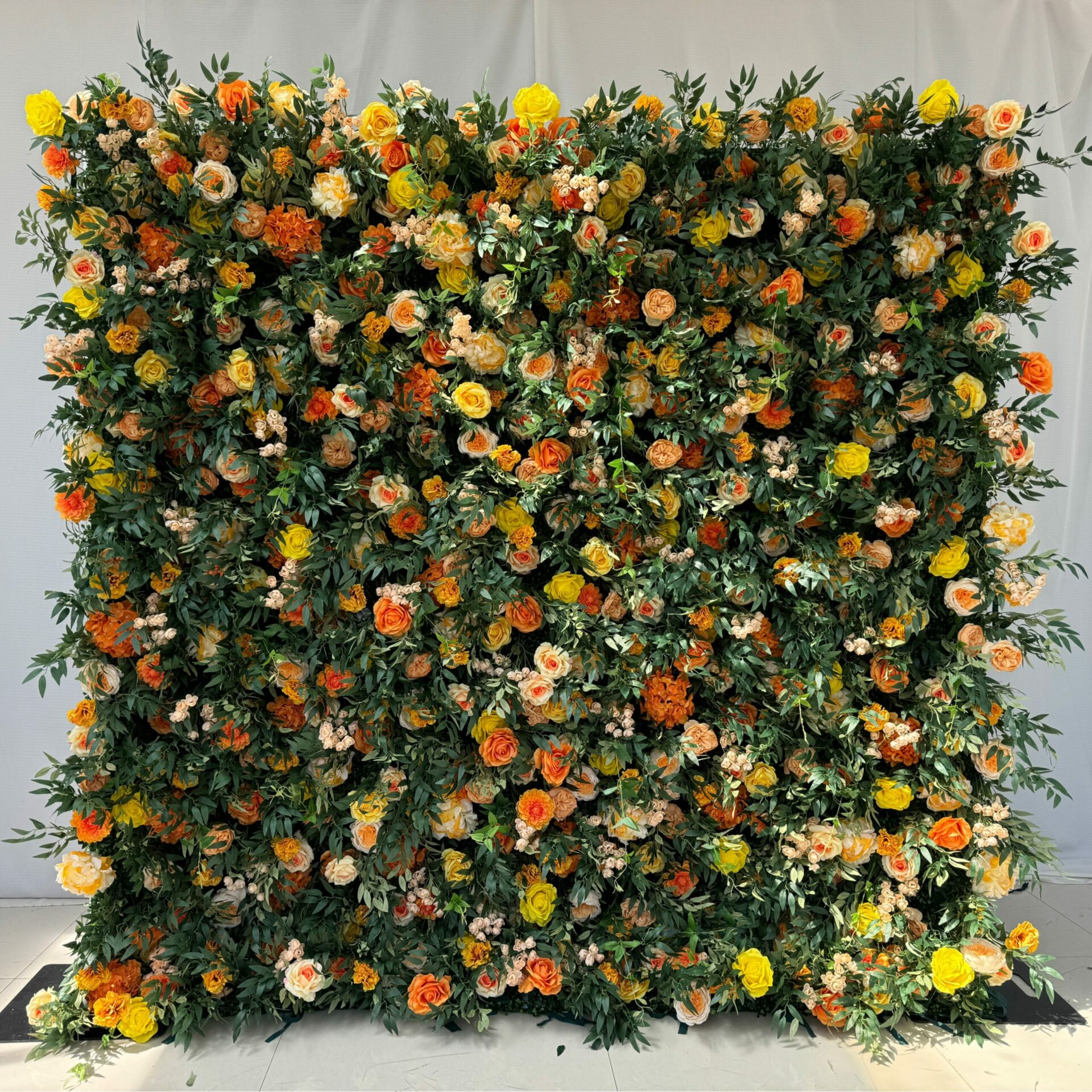 W011 8*8ft orange and greenery grass wall  roll up floral backdrop