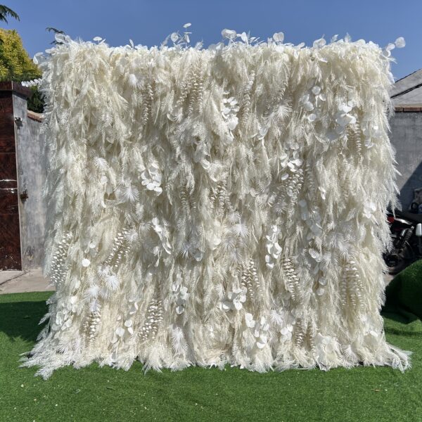 W006 5D 8*8ft white pampas grass wall roll up floral backdrop