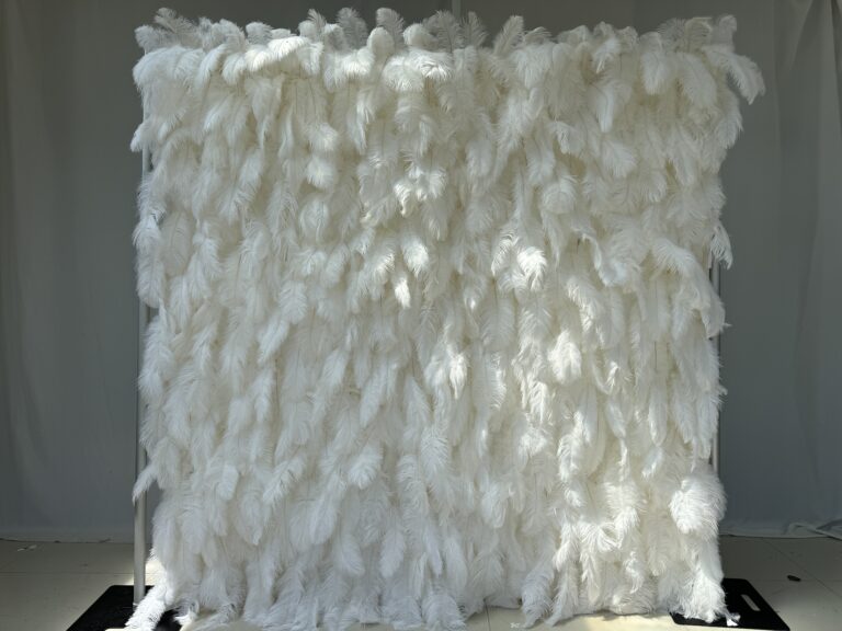 W009 5D 8*8ft full white feather wall  roll up floral backdrop