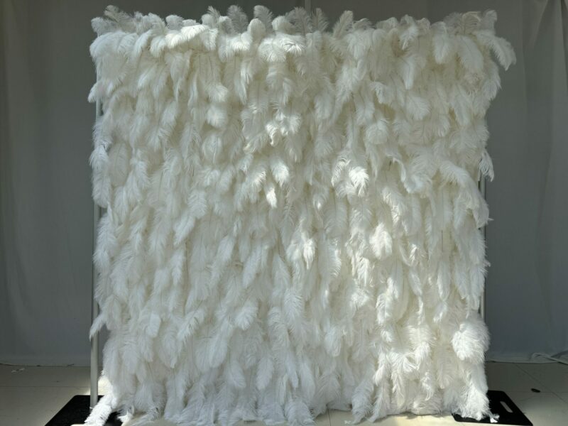 W009 5D 8*8ft full white feather wall roll up floral backdrop