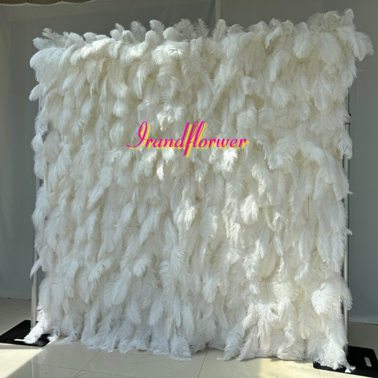 W009 5D 8*8ft full white feather wall  roll up floral backdrop