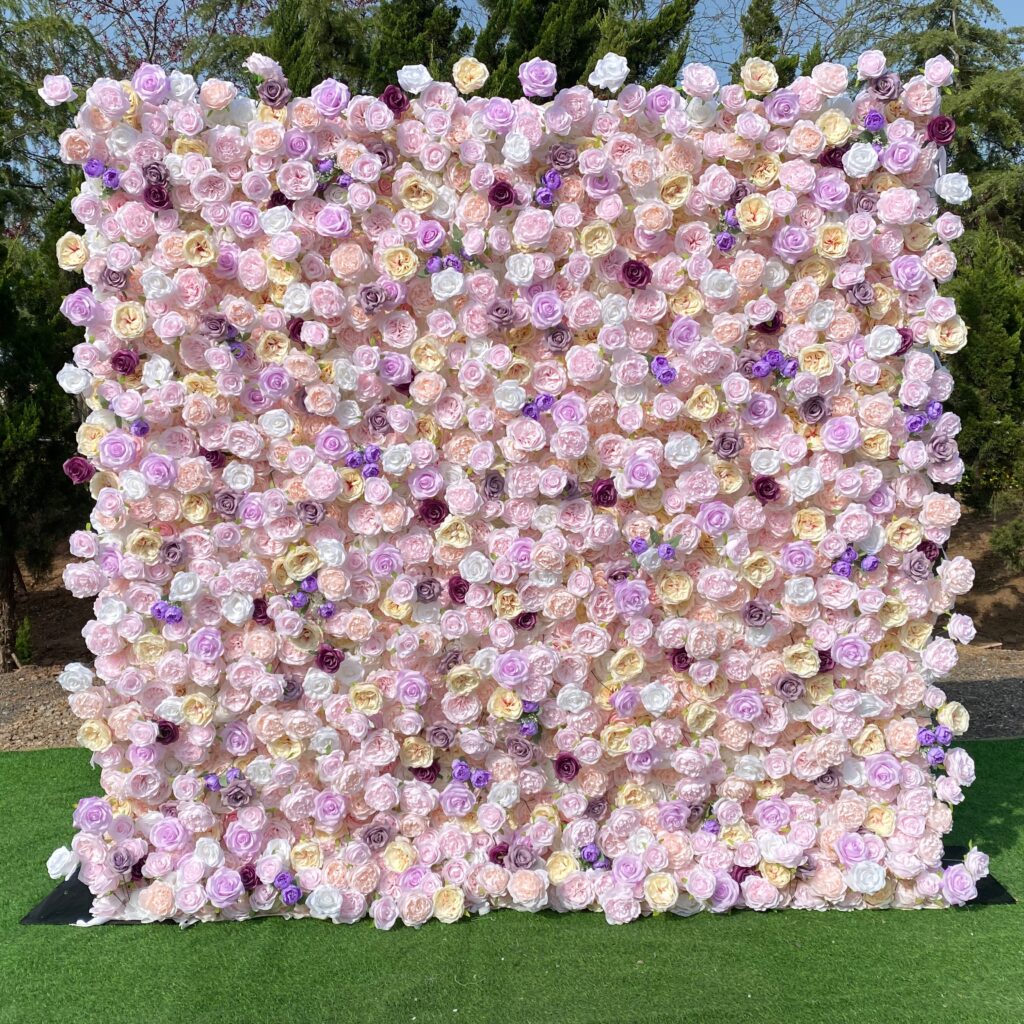 W019 pink and purple flower wall for wedding event party decor 8*8ft