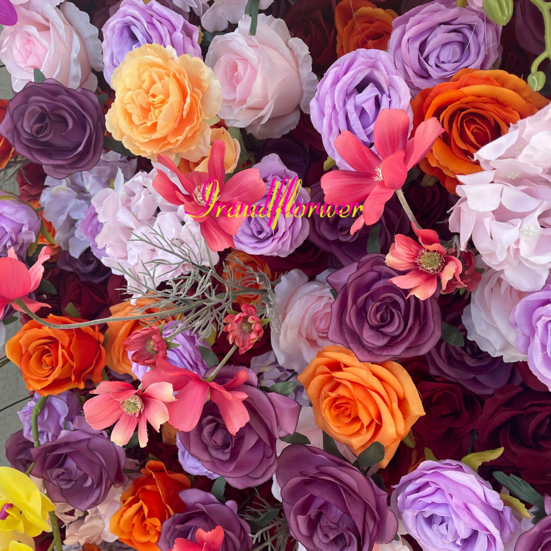 W036 8*8 ft 5D pink colorful flower wall fabric panel for wedding event party decor