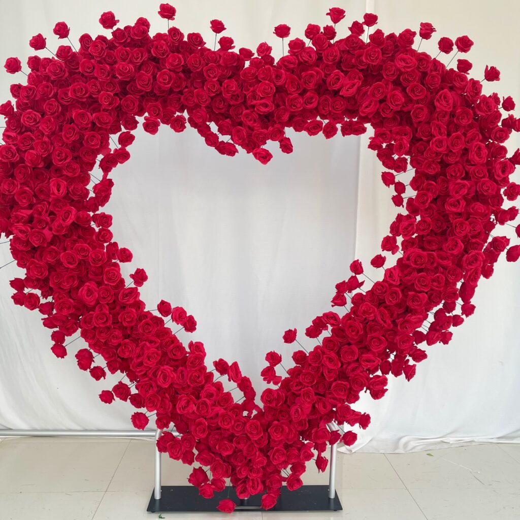 A002 heart shaped red rose flower arch for events baby shower engagement