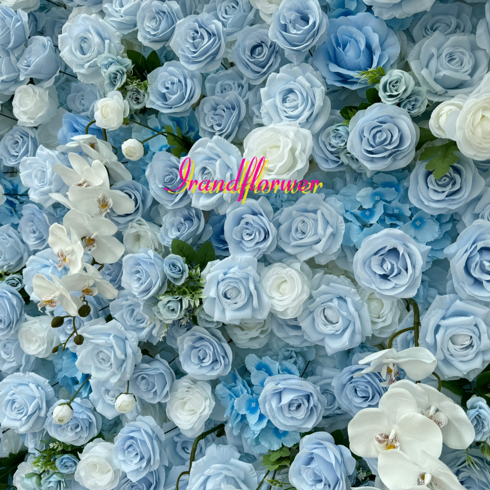 W037 8*8 ft 5D blue flower wall fabric panel for wedding event party decor