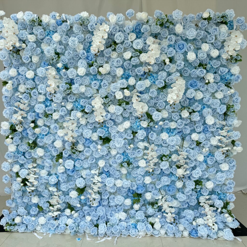 W037 8*8 ft 5D blue flower wall fabric panel for wedding event party decor