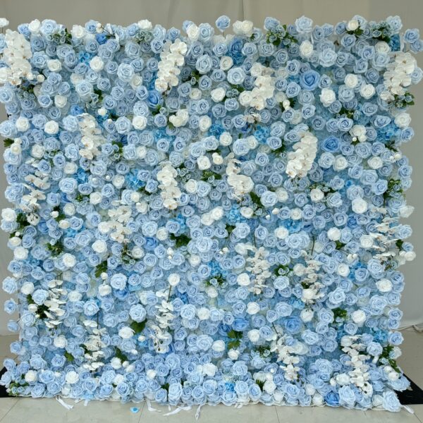 W037 8*8 ft 5D blue flower wall fabric panel for wedding event party decor