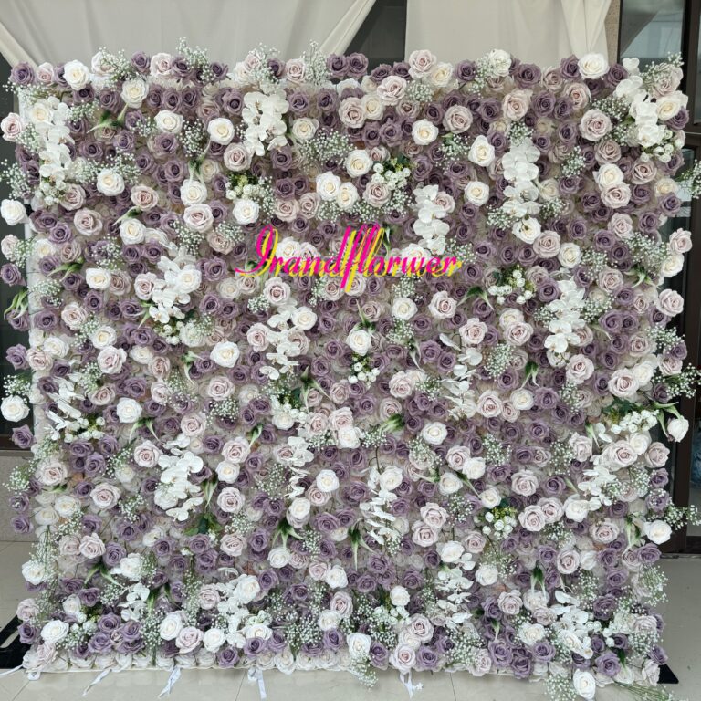 W038 8*8 ft purple babys breath flower wall fabric panel for wedding event party decor