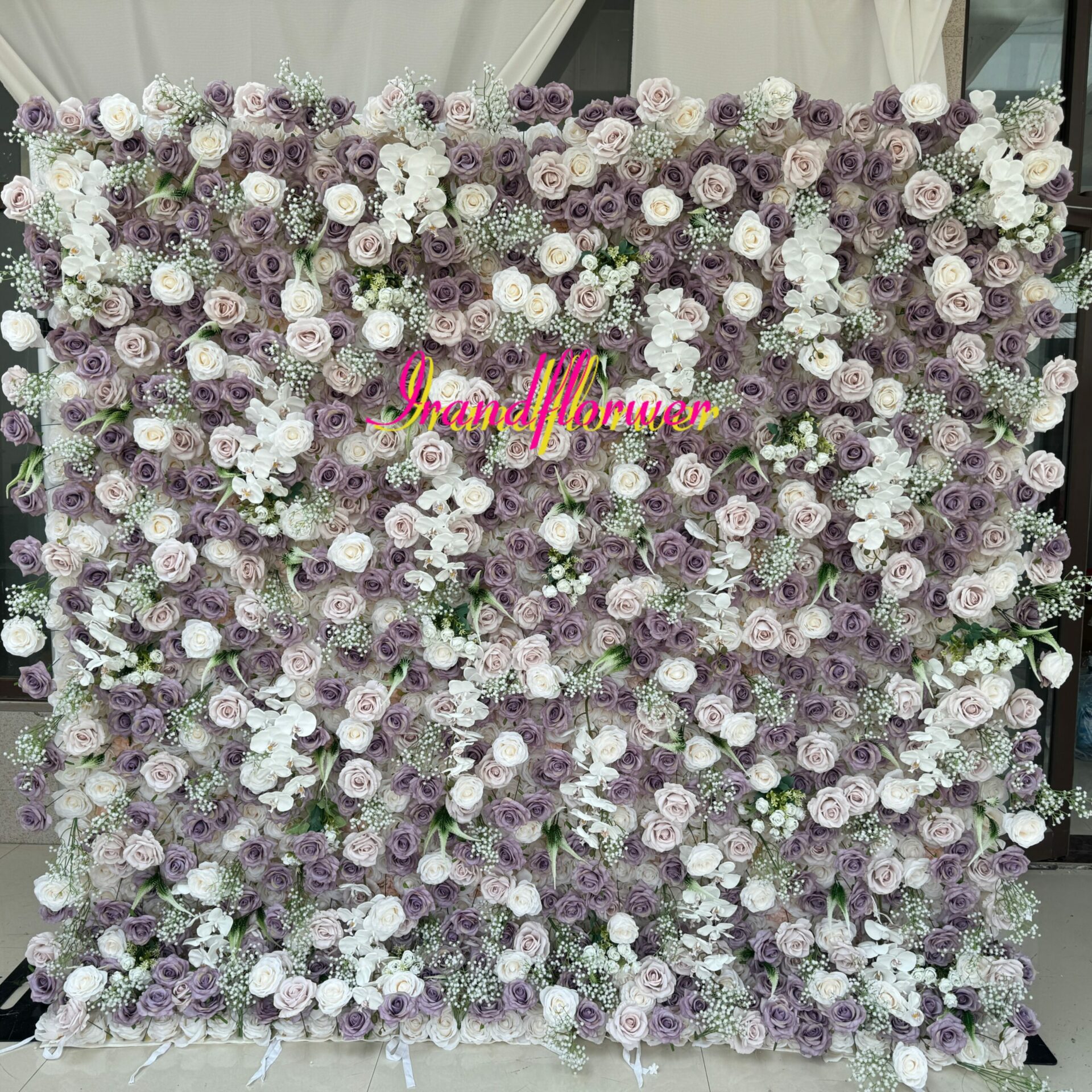 W038 8*8 ft purple babys breath flower wall fabric panel for wedding event party decor