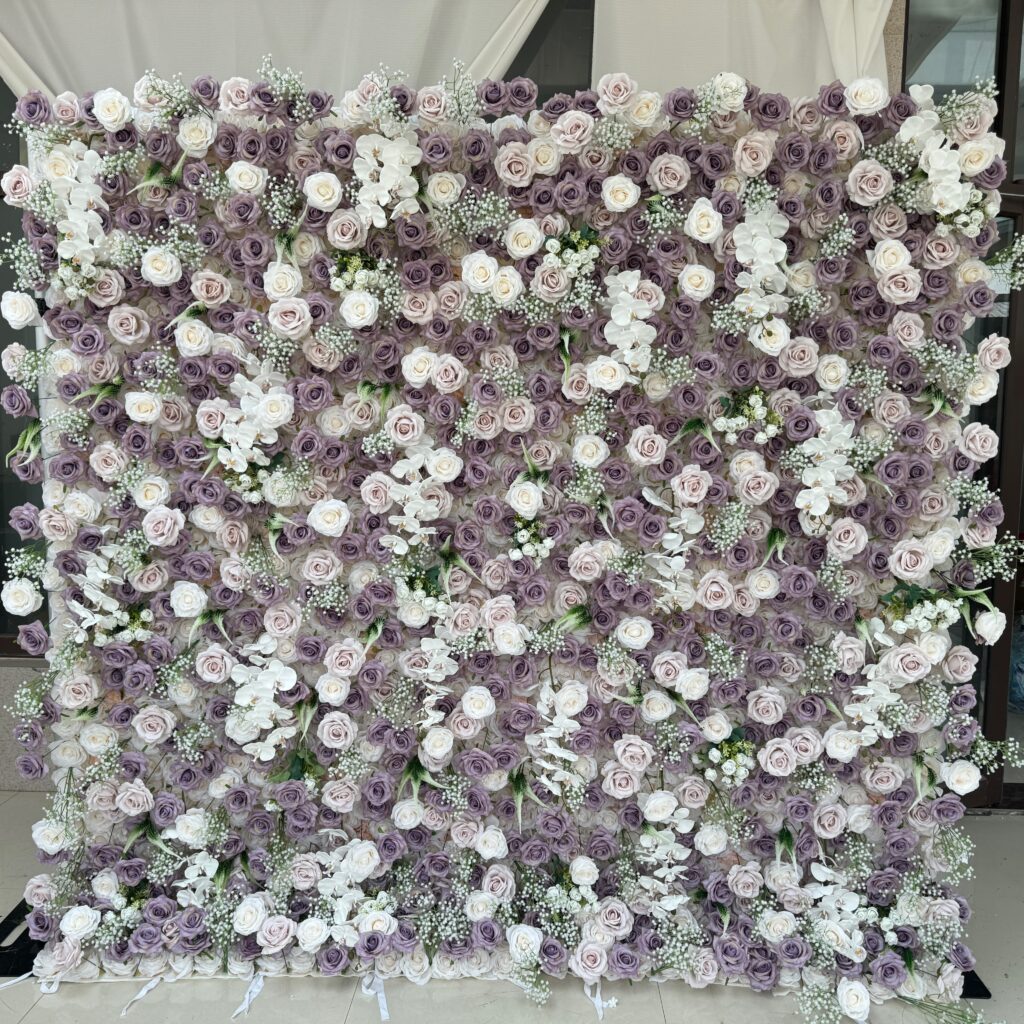 W038 8*8 ft purple babys breath flower wall fabric panel for wedding event party decor