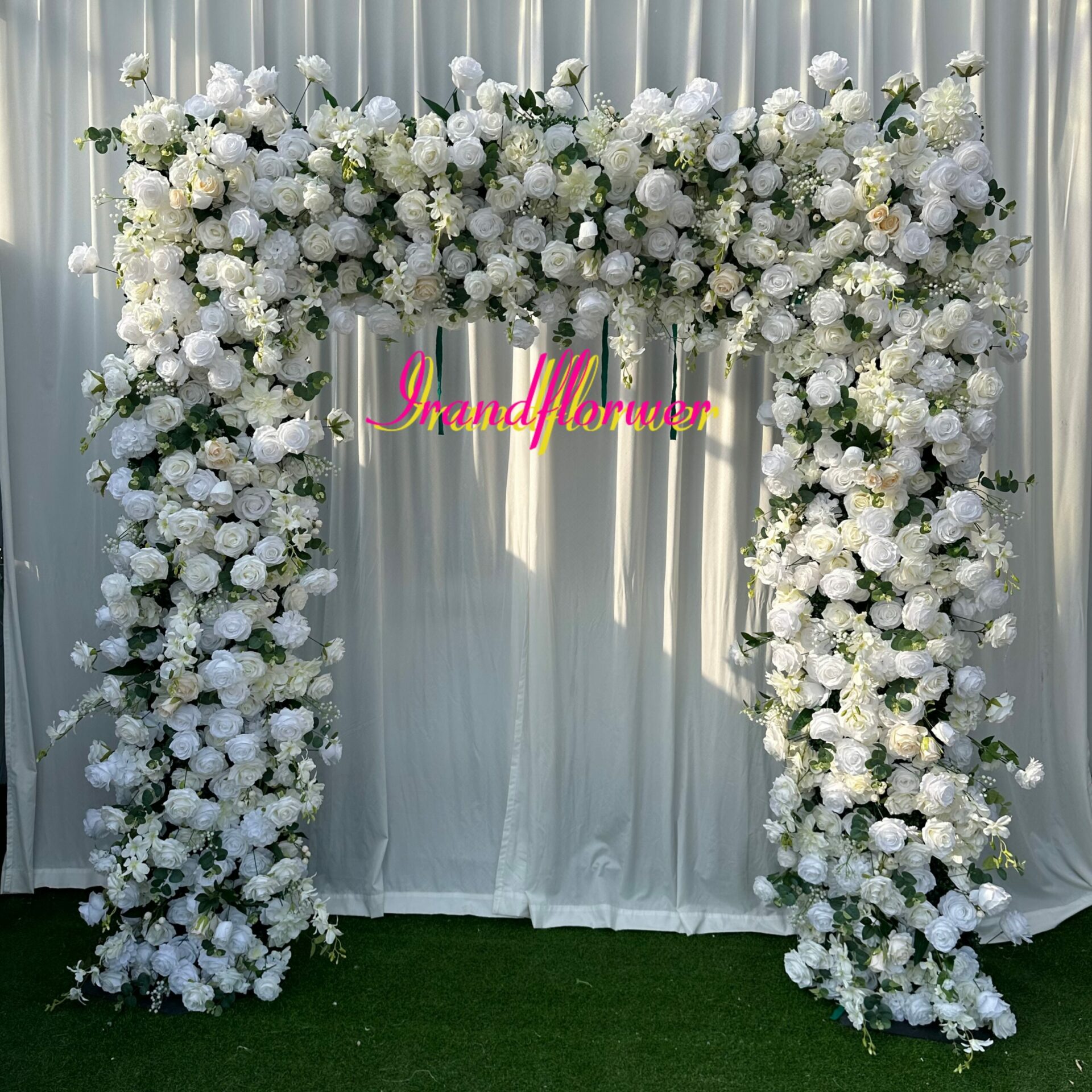 A005 2.4m*2.4m white roses  flower arch for wedding floral backdrop