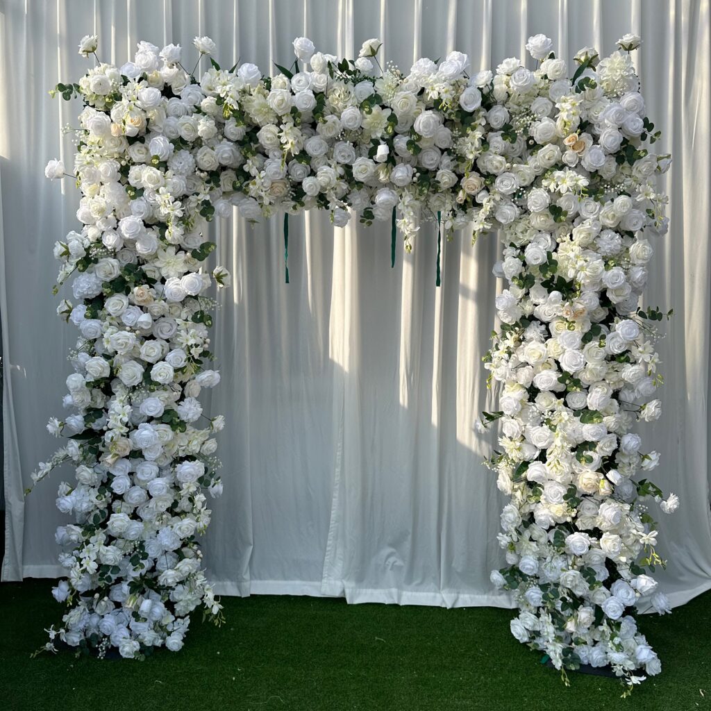 A005 2.4m*2.4m white roses  flower arch for wedding floral backdrop