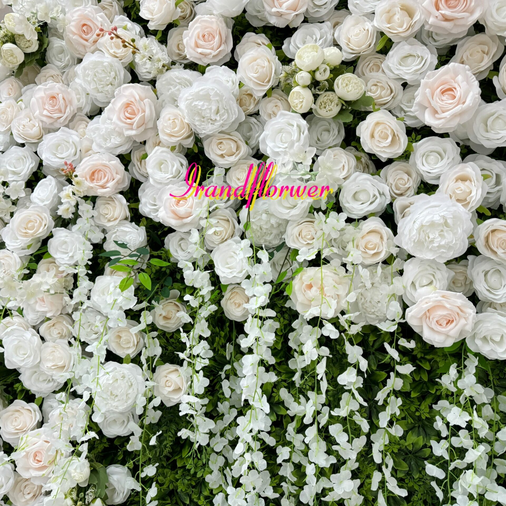 W039 8*8 ft white roses and greenery flower wall fabric panel for wedding event party baby shower decor