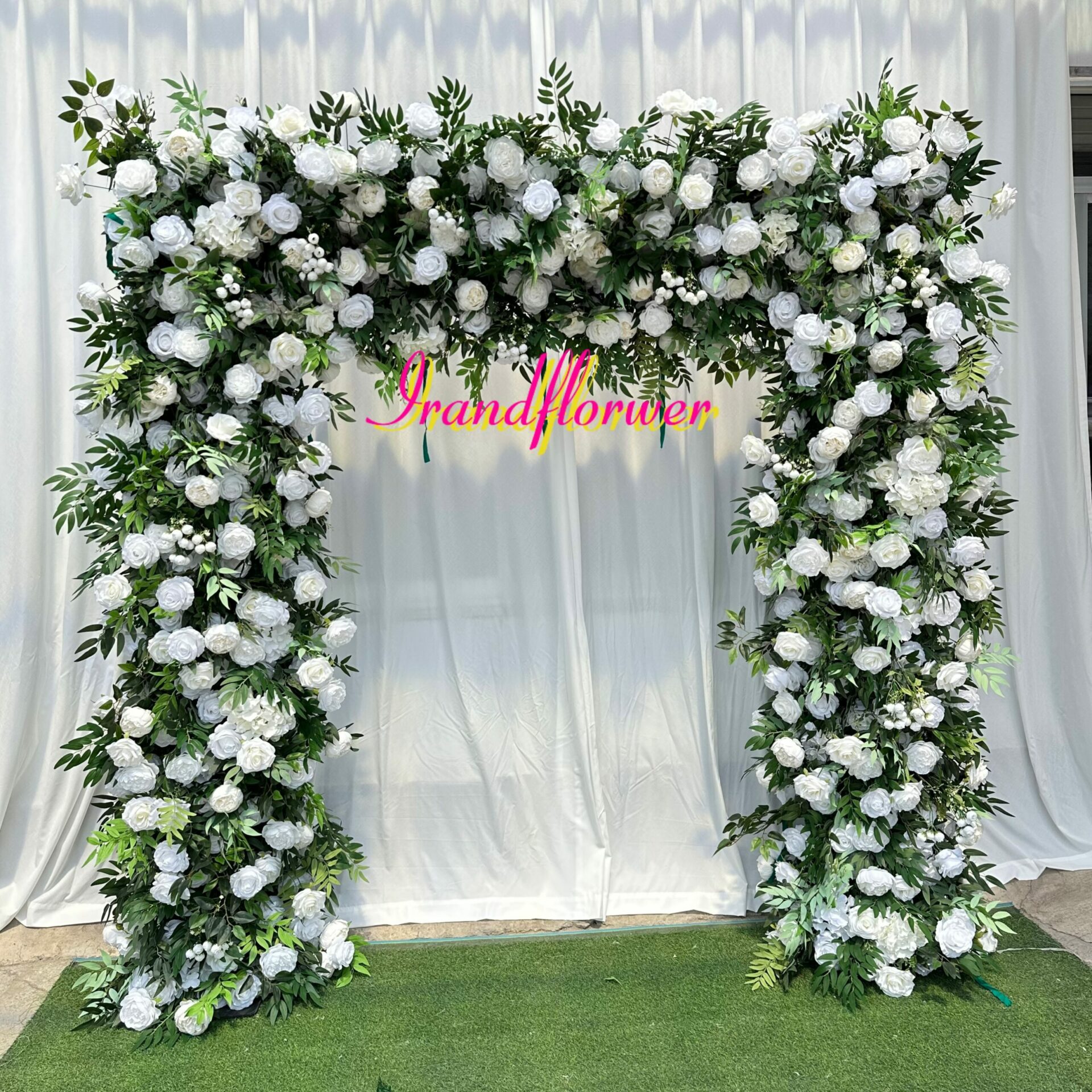 A008 2.4m*2.4m green and white garden flower arch for wedding floral backdrop events party