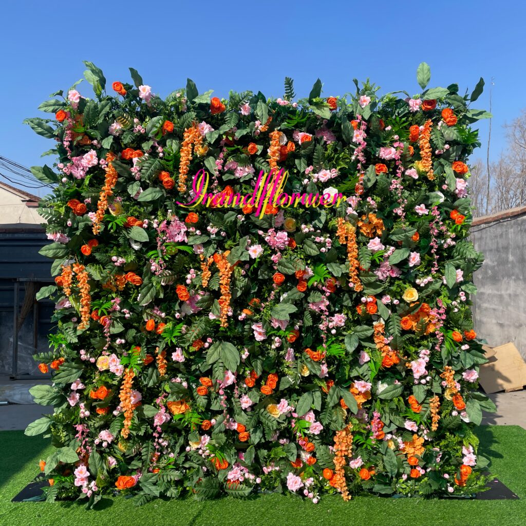 W040 5D 8*8 ft greenery flower wall fabric panel for wedding event party baby shower decor