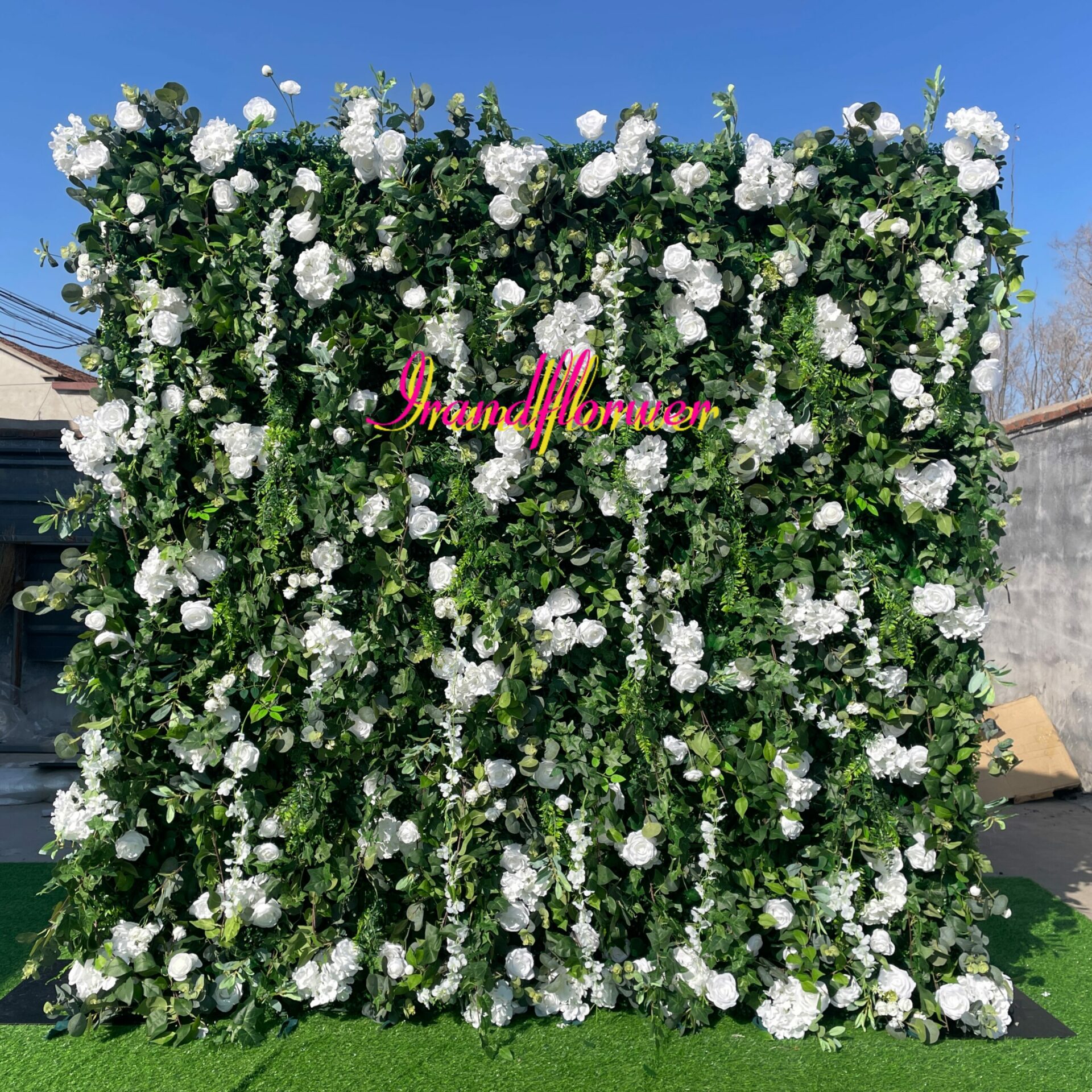 W041 5D  hot sale greenery and white flower wall fabric panel for wedding event party baby shower decor