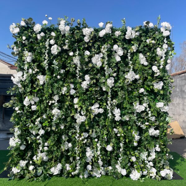 W041 5D  hot sale greenery and white flower wall fabric panel for wedding event party baby shower decor