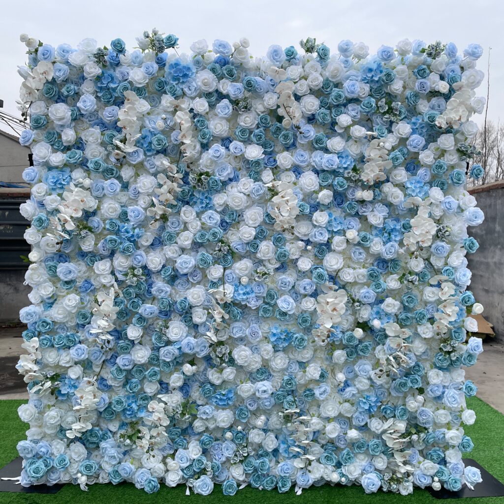 W043 hot sale blue and white flower wall backdrop for wedding bridal celebrations