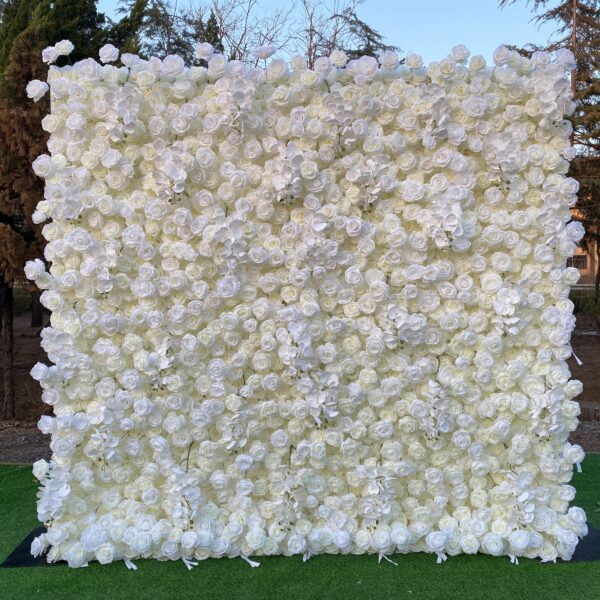 W050 8*8ft white flower wall with white roses and orchids for baby shower decor