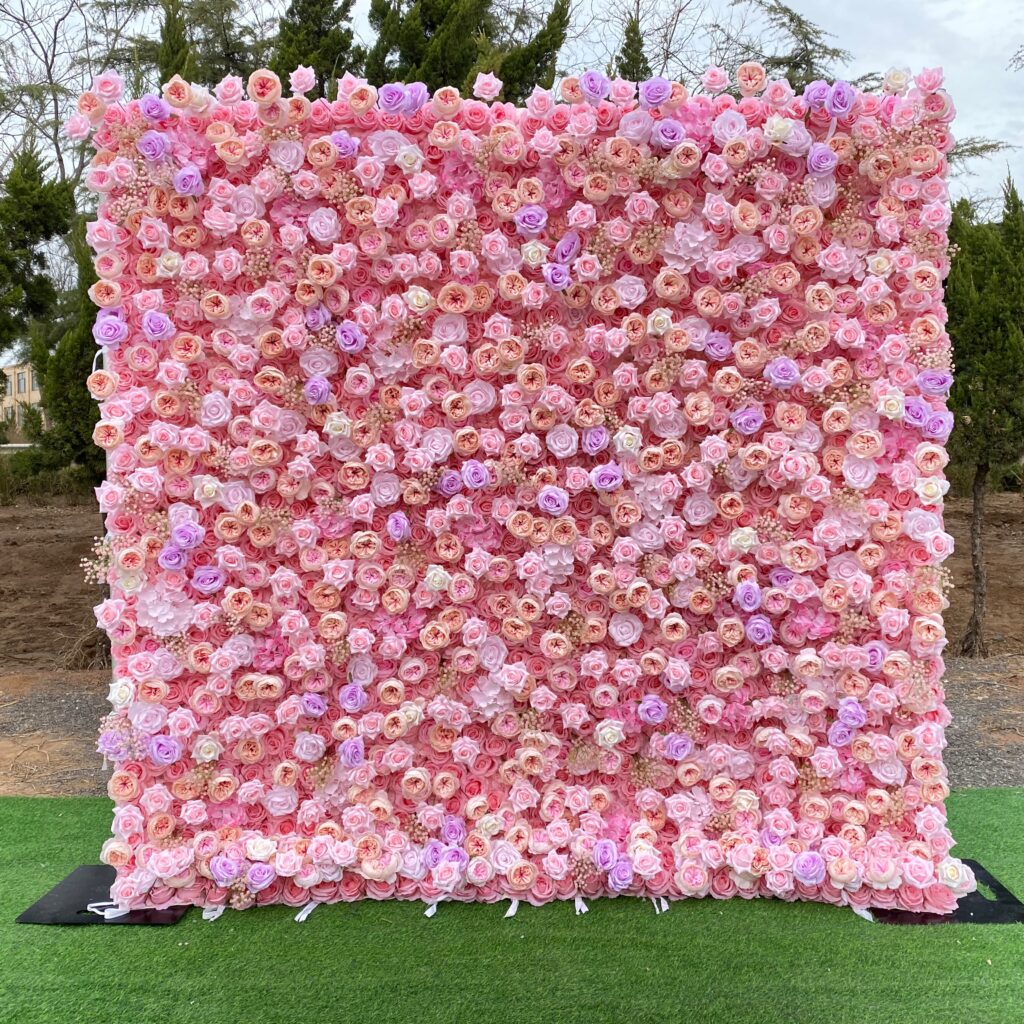 W052 high quality pink and purple roses flower wall for baby shower wedding bridal celebrations 8*8 ft