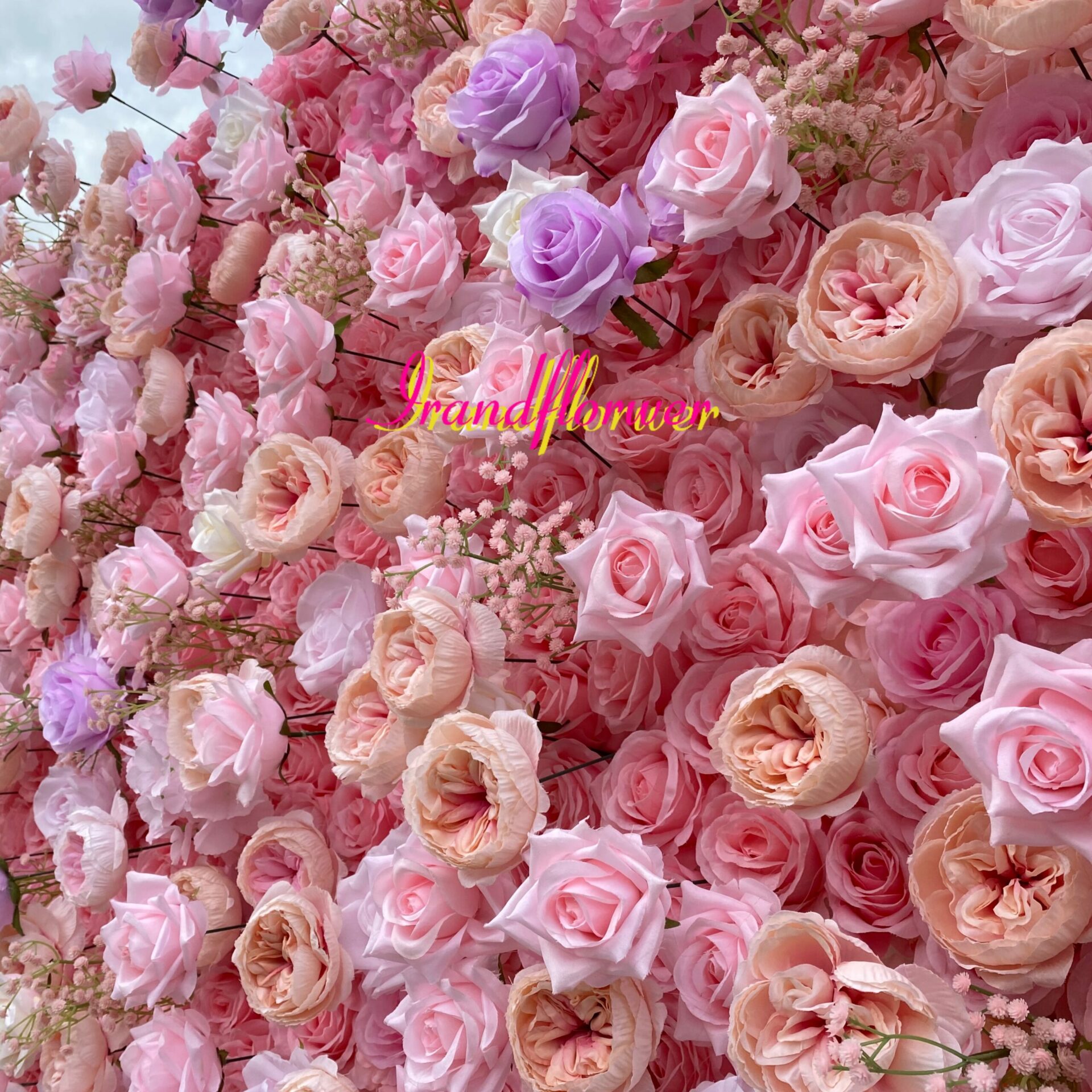 W052 high quality pink and purple roses flower wall  for baby shower wedding bridal celebrations 8*8 ft