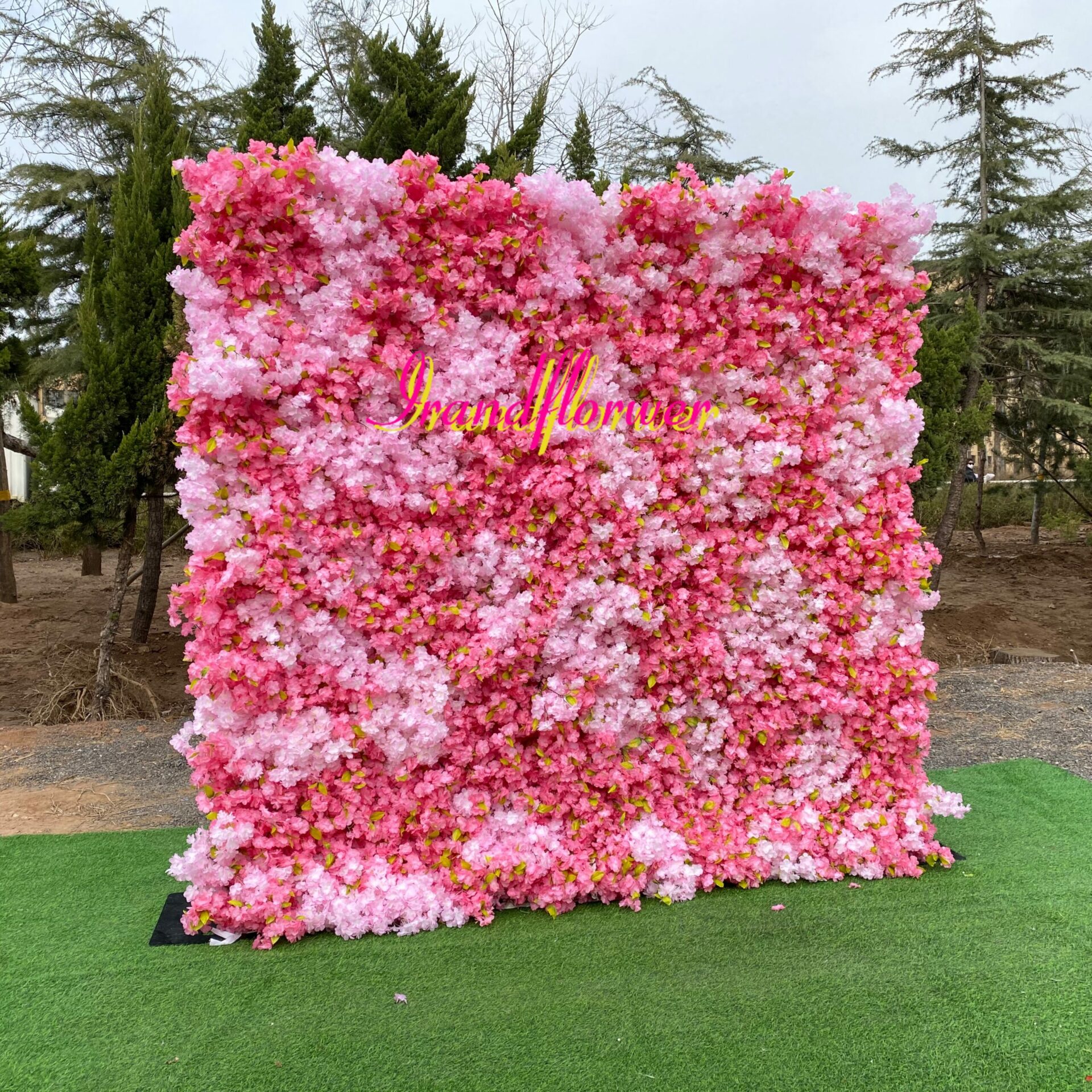 W053 high quality pink cherry blossom flower wall  for baby shower wedding bridal celebrations 8*8 ft