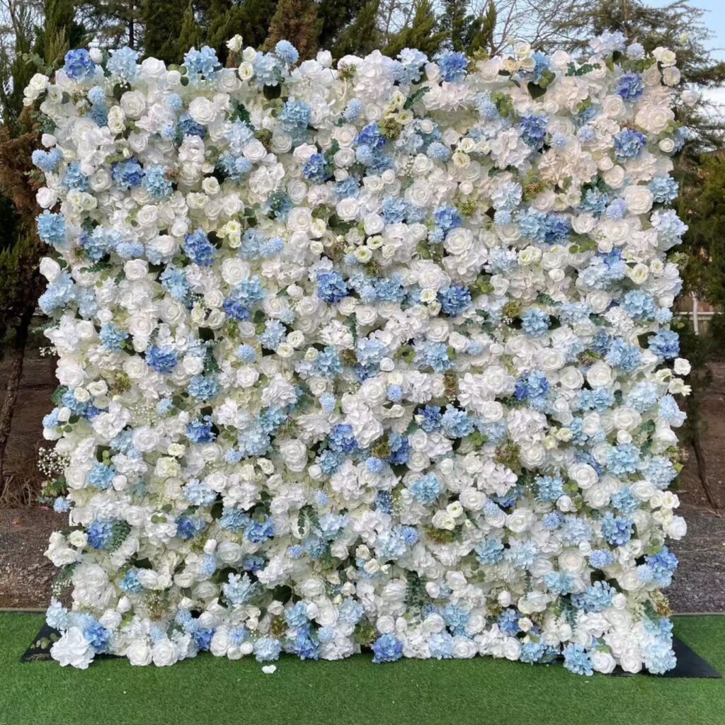 W055 high quality blue and white flower wall for baby shower wedding bridal celebrations 8*8 ft