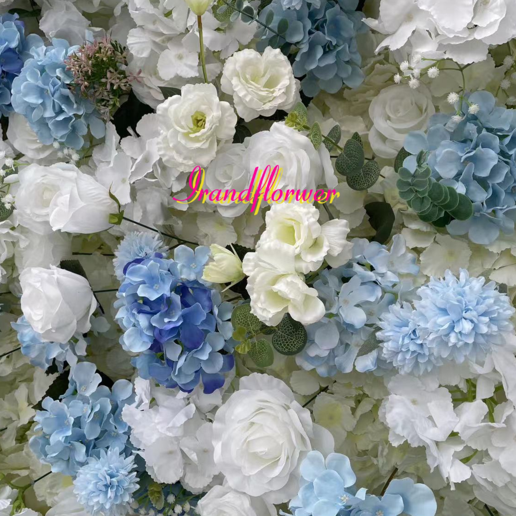 W055 high quality blue and white flower wall for baby shower wedding bridal celebrations 8*8 ft