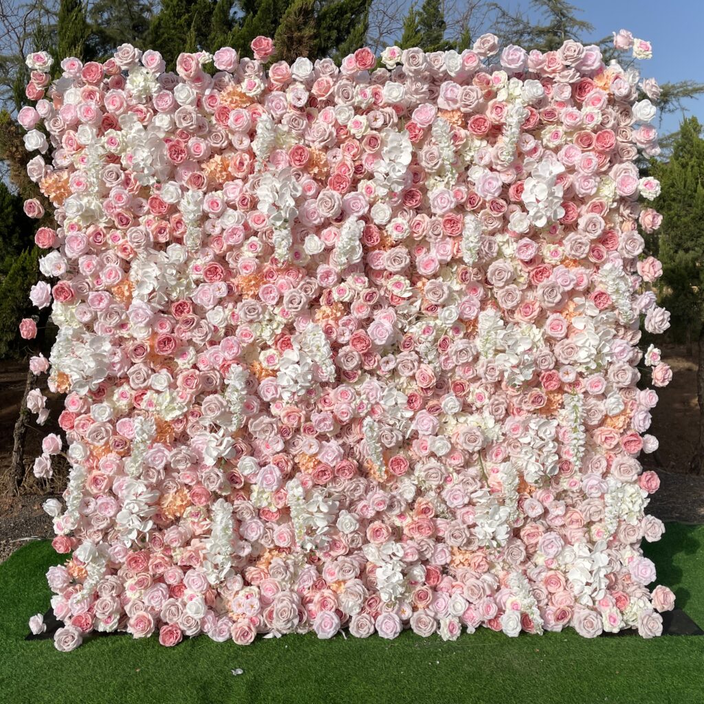 W056 8*8 ft floral backdrop pink roses flower wall for wedding decor