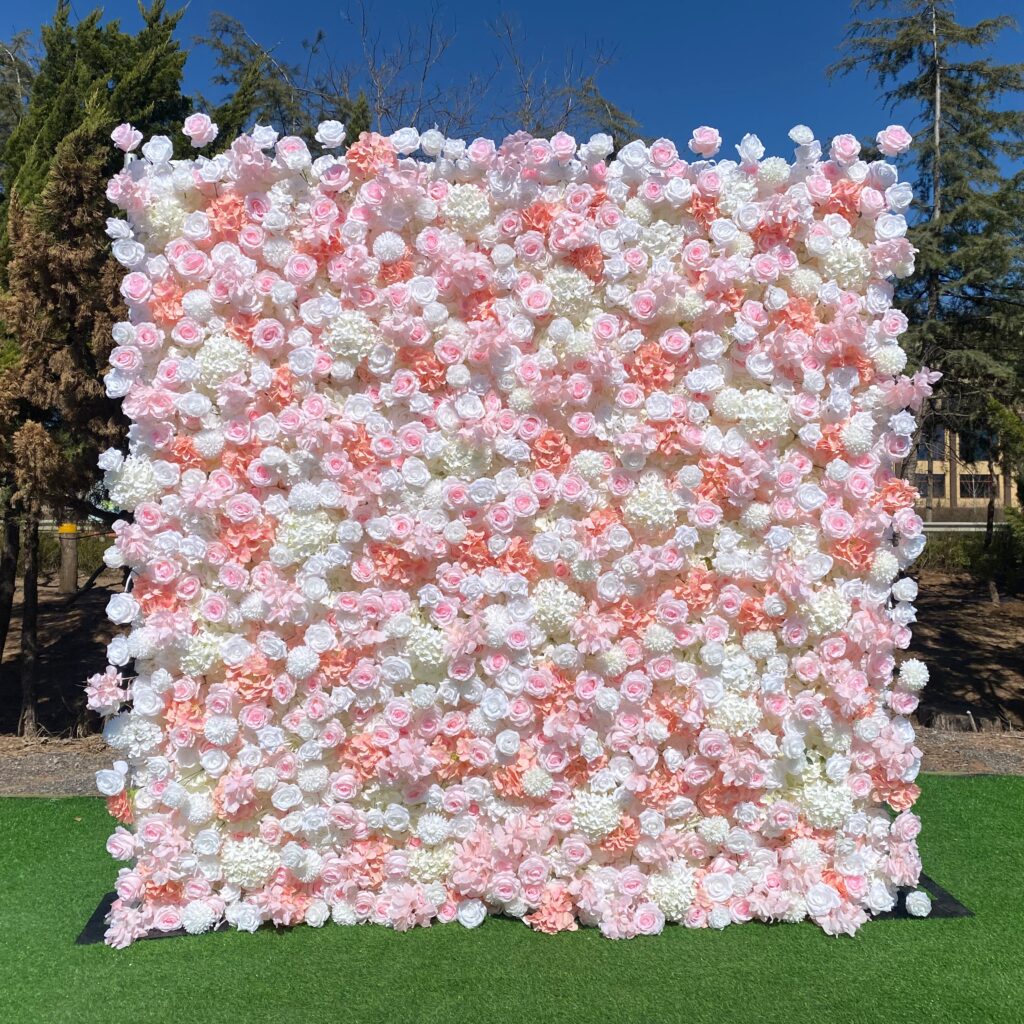 W057 high quality pink flower wall for baby shower wedding bridal celebrations 8*8 ft with pink and white roses