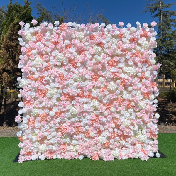 W057 high quality pink flower wall  for baby shower wedding bridal celebrations 8*8 ft with pink and white roses