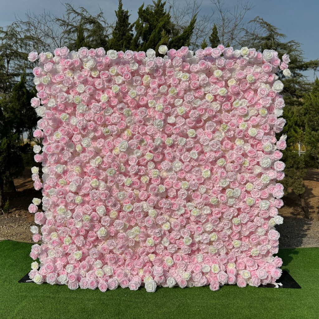 W057 8*8 ft floral backdrop pink roses flower wall for wedding decor with white roses