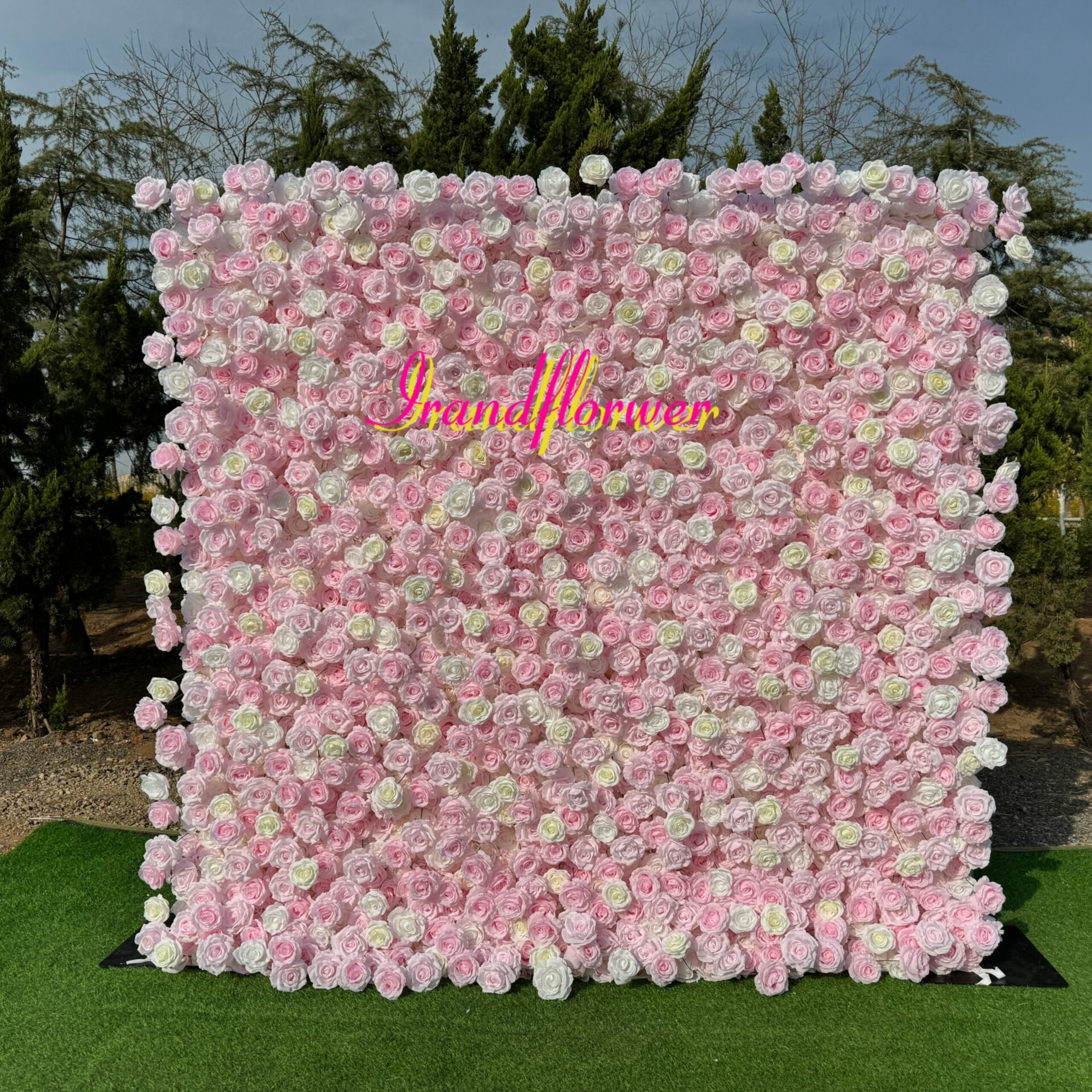 W057 8*8 ft floral backdrop pink roses flower wall for wedding  decor with white roses