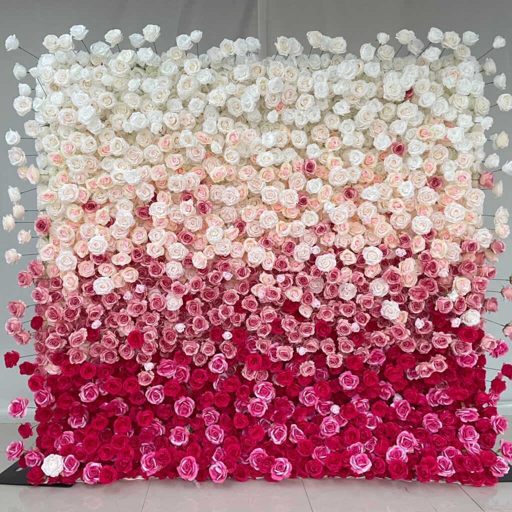 W046 8*8ft pink flower wall fabric panel artificial flowers for wedding decor